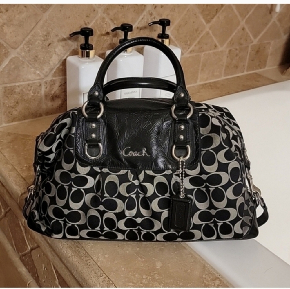 Coach Black and Gray Signature Satchel